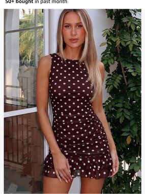 Sleeveless Brown Polka Dot Ruffle-Hem Mini Dress